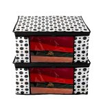 Perpetual Saree Organizer For Wardrobe -Large Size Foldable Saree Covers With Zip, Multipurpose Storage Bag For Suit, Lehanga, Dress Packing With Transparent Window Pack of 2 Pcs. (Polka2o)