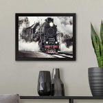 GADGETS WRAP Printed Photo Frame Matte Painting for Home Office Studio Living Room Decoration (11x9inch Black Framed) – Steam Train With Smoke