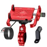 GRAND PITSTOP®Motorcycle Phone Holder Bike Phone Mount with Fast USB 3.0 Charger Compatible with 4″ to 6″ Phone Sturdy Holders for Grip| 360° Phone Protection| Aluminium Clamp Red