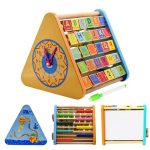 WISHKEY Wooden Multifunction Learn Shelf, 5-in-1 Smart Educational Toy for Kids, Fun Learning Toy with Alphabets, Abacus, and White Board, Multicolour, 2+ Years (Pack of 1)