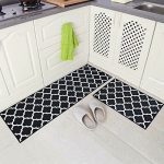 Ishro Home 3D Jet Printed Anti-Slip/Washable Rubber Mat for Kitchen Floor(Black Waves)