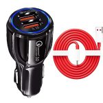 30W Car Charger for Doogee T20mini Kid Original QC Adapter Type C 3.0A High Speed Fast Turbo Charge QC 3.0 Smart Dualport with 1m Type-C Red Dash Charging & Sync Cable (Black, PK.F4)