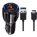30W Car Charger for Tata Nexon XZA Plus (O) Dark Edition Diesel Original QC Adapter Type C 3.0A High Speed Fast Smart Dualport with 1m Type-C Charging & Sync Cable (Black, PK.F3)