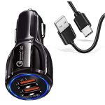 30W Car Charger for Doogee T20mini Kid Original QC Adapter Type C 3.0A High Speed Fast Turbo Charge QC 3.0 Smart Dualport with 1m Type-C Charging & Sync Cable (Black, PK.F9)