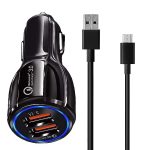 30W Car Charger for Meizu 15 Plus Original QC Adapter Type C 3.0A High Speed Fast Turbo Charge QC 3.0 Smart Dualport with 1m Type-C Charging & Sync Cable (Black, PK.F2)