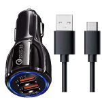 30W Car Charger for Doogee T20mini Kid Original QC Adapter Type C 3.0A High Speed Fast Turbo Charge QC 3.0 Smart Dualport with 1m Type-C Charging & Sync Cable (Black, PK.F4)