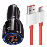 30W Car Charger for Doogee T20mini Kid Original QC Adapter Type C 3.0A High Speed Fast Turbo Charge QC 3.0 Smart Dualport with 1m Type-C Red Dash Charging & Sync Cable (Black, PK.F5)