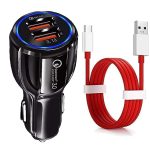 30W Car Charger for Doogee T20mini Kid Original QC Adapter Type C 3.0A High Speed Fast Turbo Charge QC 3.0 Smart Dualport with 1m Type-C Red Dash Charging & Sync Cable (Black, PK.F2)