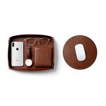 DailyObjects Vegan Leather Tan Desk Tray Organiser | Orb Tan Mouse Pad Extended for Laptop, for PC, and Wireless Mouse, Large Vegan Leather Finish for Home, Office, Gaming – Set of 2(Round)