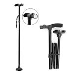 Expertomind Walking Cane | Portable Walking Stick for Old People | LED Light, Foldable, Height Adjustable Walking Stick for Old Men and Women | Black, 82-93.5m