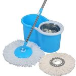 Glow Gadgets 360 Degree Rotatable Premium Spin Mop and Bucket Set with 2 Microfiber Refills – Steel Jar, Efficient Drainage – Ideal for Sparkling Floors and Bathroom Cleaning