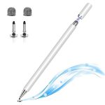 White Cherry Aluminium Fine Point Stylus Pen with Spare Disk for Touch Screens Devices 2-in-1 Capacitive, Compatible with iPad/iPhone/X/XR and All Android/iOS Smart Phones and Tablets (White)