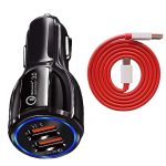 30W Car Charger for Blackview Oscal Tiger 12 Original QC Adapter Type C 3.0A High Speed Fast Turbo Charge QC 3.0 Smart Dualport with 1m Type-C Red Dash Charging & Sync Cable (Black, PK.F6)
