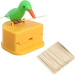 Khakhi Automatic Toothpick Dispenser Bird Design Toothpick Holder Stand | Bird Design Toothpick Keeper Automatic Pressing Smart Press & Get Toothpick Dispenser (Yellow & Green)