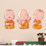 GADGETS WRAP Buddha Design Three Baby Monk’ Wall Sticker for Living Room, Bedroom, Kids Room, (Multicolor,Size – 41 Cm X 78 Cm)