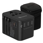 Destinio Universal Travel Adapter with Type C, 6 in 1 Fast Charging International Travel Adapter; 1 PD, 1 Type C Port and 3 USB; All in One Charger for US, UK, Europe, (Black, 1 Unit)