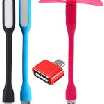 7Q7 – 2 USB LED Light and 1 – Two Blade USB Fan for PC Mobile Phones Smartphones + OTG (Multicolor)