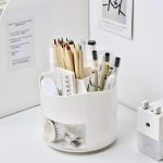 ELEVEN RINGS 360 Degree Rotating Pen Pencil Holder/Stand With 4 Compartment And A Drawer For Storing Stationery, Remotes, Cosmetics And Toiletry For Home & Office Desk Organizer. (White)