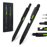 9 in 1 Multitool Pen, 2 PCS Pen Set, Men Stocking Stuffers, Cool Gadgets for Men – LED Light, Touchscreen Stylus, Ruler, Level, Bottle Opener, Phillips Screwdriver, Flathead, and Ballpoint Pen