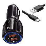 30W Car Charger for Doogee T20mini Kid Original QC Adapter Type C 3.0A High Speed Fast Turbo Charge QC 3.0 Smart Dualport with 1m Type-C Charging & Sync Cable (Black, PK.F8)