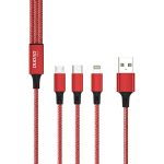 DUDAO TGL2 6A 3 in 1 Fast Charging Data Cable Nylon Braided 1.2 m Multi USB Cable Type-C, Micro USB & Lighting Compatible with Type C smartphone, iPhone, iPad, Android Mobiles, (Red)