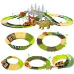 Gadget Glow Racing Car Dinosaur Toys for Kids 5 Years with Flexible Tracks, 1 LED Mini Car Toys for Kids, 2 Dinosaur Toy Figures & a Bridge | Toys for 3 + Year Old Boy