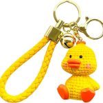 Prostuff.in® Cute Anime Animals Leather Weave Rope Bow Bell Duck Keychain Accessories For Women Men Handbag Tote Purse & Luxury Car Key Multicolor 1 Pcs