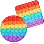 AIMERS 2 Pack Rainbow Pop Fidget Toys, Round and Square, Colorful Push Pop Bubble Squeeze Toy, Silicone Sensory Gadget for Stress, Popper Gift for Kids, Children, Teens, Adults