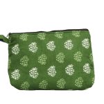 Cotton Multipurpose Canvas Purse for Travel, Cosmetic, Toiletries, Office, Stationary, Gadgets, Money Purpose, Handbag (Green with White Prints)