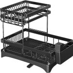Dratal Large Dish Drying Rack, 2-Tier Dish Racks for Kitchen Counter, Dish Drainers with Utensil Holder, Kitchen Gadgets with Drainboard & Cup Holders, Black