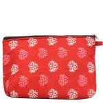 Cotton Multipurpose Canvas Purse for Travel, Cosmetic, Toiletries, Office, Stationary, Gadgets, Money Purpose, Handbag (Red with White Prints)