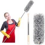 FLYNGO Microfiber Feather Duster Bendable & Extendable Fan Cleaning Duster with 100 inches Expandable Pole Handle Washable Duster for High Ceiling Fans, Window Blinds, Furniture (Grey)