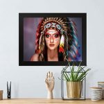 GADGETS WRAP Printed Photo Frame Matte Painting for Home Office Studio Living Room Decoration (17x11inch Black Framed) – American Indian Girl