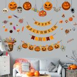 GADGETS WRAP Halloween Wall Decals Hanging Pumpkin Spider Candy Wall Stickers Halloween Home Decor, Removable DIY Wall Art for Kids Boys Room