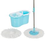 Amazon Brand- Presto! Spin Mop, Oval Bucket with Plastic Basket, 2 Refills