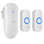 Costar T302 M508 Wireless Door Bell For Home Office With Led Light 300 Meter 1000 Feet Operating Range 32 Ringtones 5 Levels Volume, 1 Receiver And 2 Push Button Ip44 Waterproof, White