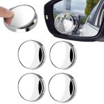 YOMITH Blind Spot Mirrors, 360° Rotate Silver Round Curved Convex Wide Angle Mirror, Waterproof HD Crystal Glass Blindspot Mirrors for Car, SUV Trucks Traffic Safety (PACK OF 4)