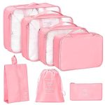7 Set Packing Cubes for Travel, Travel Luggage Packing Organizers, Travel Accessories Large Toiletries Bag for Clothes Shoes Cosmetics Toiletries (Pink)
