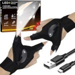 BLUGY Rechargeable LED Flashlight Gloves Unique Cool Gadgets for Men/Father Gifts for Birthday/Him/Boyfriend/Fishing Fingerless Mechanic Gloves Camping Tech Gadgets