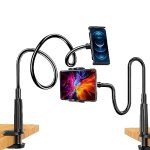 Amazon Basics Gooseneck Mobile Phone and Tablet Holder | Tabletop Holder with Clamp and 360⁰ Rotation | Universal Compatibility for Phones, Tablets | Black