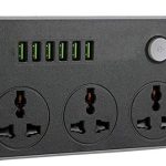 MYVN 3.4 A 2500W 110 V-250 V Smart Extension Board With 3 Universal Socket And Surge Protector With 6 Usb Type A Charger Ports (Black), 250 Volts