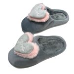 Love Heart Fuzzy Women Casual Bedroom Slippers | Ideal For women | Comfortable | Grey-Pink | 1 Pc