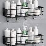 Zolento Modern Bathroom & Kitchen Shelf Rack Stand for Wall/Storage Organizer/Self-Adhesive Sticker/Accessories [Black, Pack of 2]