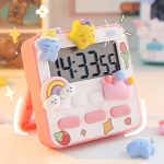 Wolpin Digital Kitchen Timer & Stopwatch with 3D Stickers Countdown Large Digits, Loud Alarm, Magnetic Stand for Cooking | Baking | Kids Study Teacher Shower Oven Back Stand Hanging Hole, Pink & White