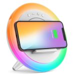 SIDVAR Bluetooth Speaker Night Lights,Wireless Charging Modern Speaker,Best Teenage Birthday Gift Applicable for Bedroom/Teen Girls, Boys Gifts/Please use The Original Adapter (5W Wireless Charging)
