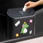 wolpin Car Trash Bin Can Holder Dustbin Hanging – Black (15.5 x 14 cm) Press Top Waste Bin with Cute Stickers