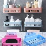 Chillyfit Bathroom Accessories 2 Shelfs & 2 Soap Holders, Bathroom shelf for wall organiser, Self Adhesive Bathroom Shelf/cabinet rack washroom storage, Kitchen accessories items -Baby Pink & Sky Blue