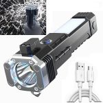 XML Torch Lights Rechargeable Led Flash Light Battery USB Charger Power Bank with Car Emergency Glass Hammer and Car Seat Belt Cutter Travelling Smart Gadgets Tools Products(Multi Color)