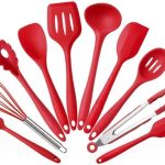 Zollyss Silicone Kitchen Utensils Set, BPA Free Non Toxic Silicone Turner Tongs Spatula Spoon Ladle Kitchen Gadgets Utensil Set for Nonstick Cookware (Red, Set of 10)