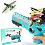 Air Battle Gun Toy with 4 Paper Foam Glider Planes Kids Gadget for Fun Outdoor Sports Activity Catapult Pistol with Continuous Shooting Flyers -Christmas Gifts for Kids Multicolor Pack of 01